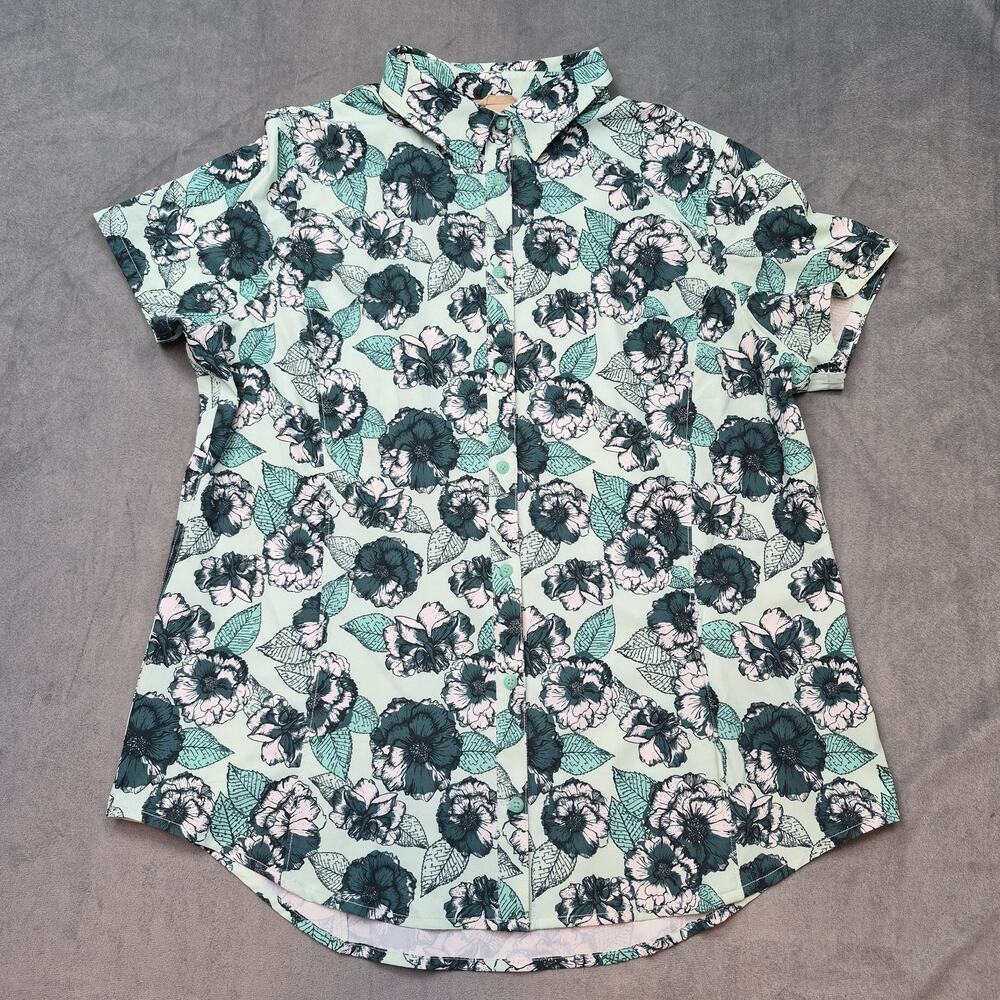 DULUTH TRADING CO Womens Sidewinder Printed Cap Sleeve Gardening Vented Shirt XL